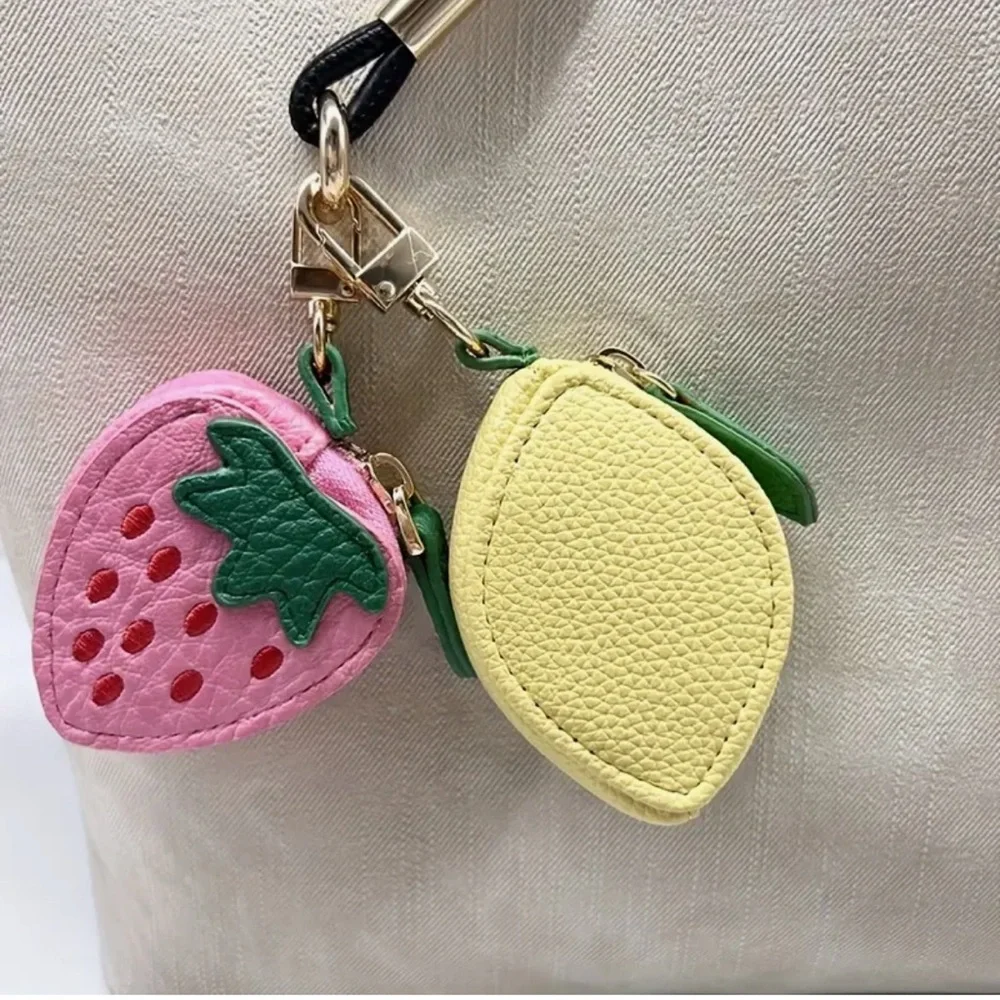 Lemon Purse Bag Charm Keychain Zippered Coin Pouch Airbuds AirTag NWT